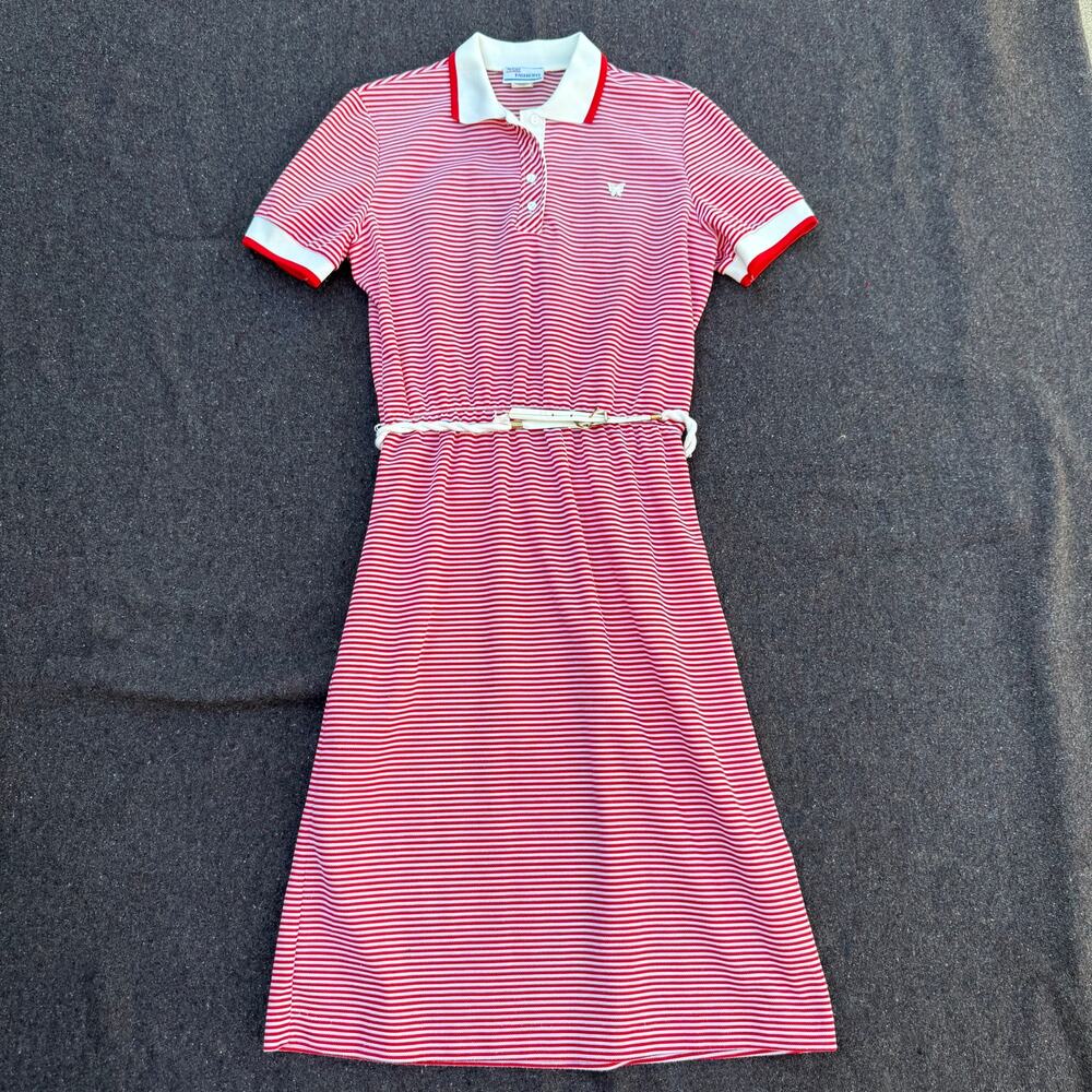 Women's Vintage 70's Avon Fashions Red White Striped Belted Polo Dress Sz Small